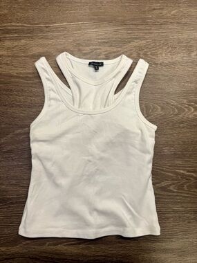 Dynamite White Racerback Tank Top Fitted Basic Y2K Minimalist XS